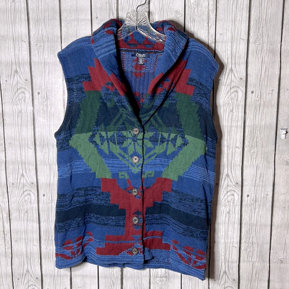 Women's Chaps Ralph Lauren Aztec Southwestern Knit Sweater Vest Sz XL